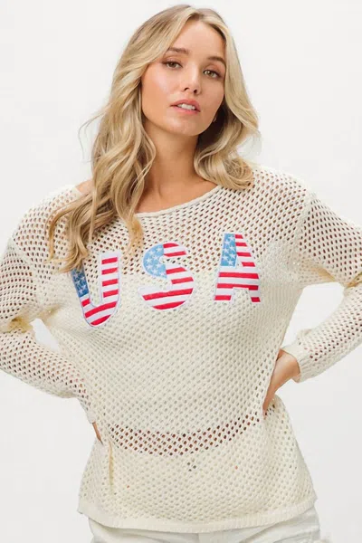 Bibi Usa Sequin Embroidered Cover Up Sweater In White In Neutral