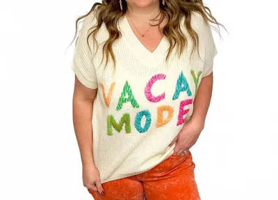 Bibi Vacay Mode Knit Short Sleeve Graphic Top In Cream In White
