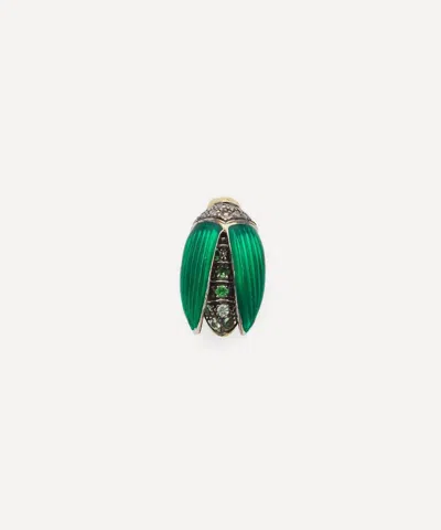 Bibi Van Der Velden 18ct Gold Mini Scarab Green Enamel Fly Wing Stud Earring