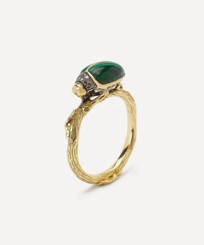 Bibi Van Der Velden 18ct Gold Scarab Malachite Ring In Multi