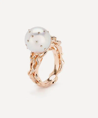 Bibi Van Der Velden 18ct Rose Gold Jellyfish White Pearl And Diamond Ring