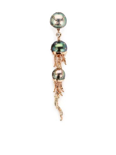 Bibi Van Der Velden 18kt Jellyfish Weiss- Und Rotgoldohrring Mit Perle Und Diamanten In Pink