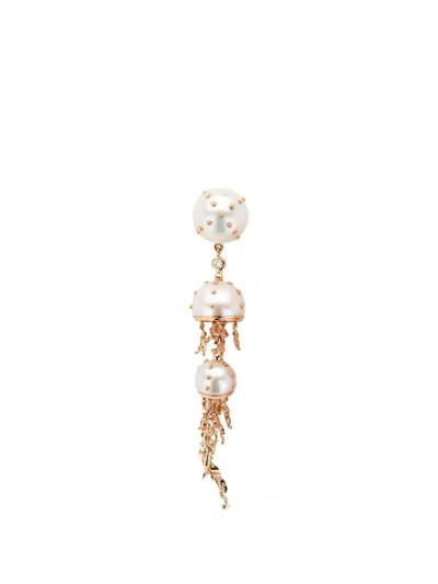 Bibi Van Der Velden Jellyfish Diamond And Pearl Drop Earrings In Orange