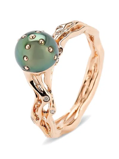 Bibi Van Der Velden Jellyfish Tahitian Pearl And Diamond Ring In Pattern