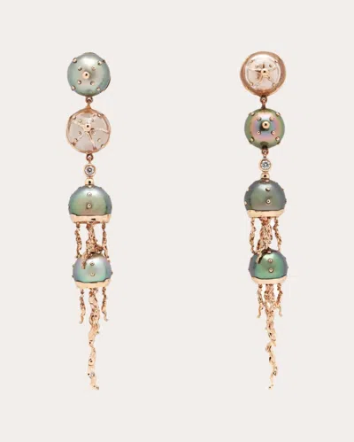 Bibi Van Der Velden Women's Jellyfish 18k Gold Tahitian Pearl Quartz And Diamond Single Earring In Gold