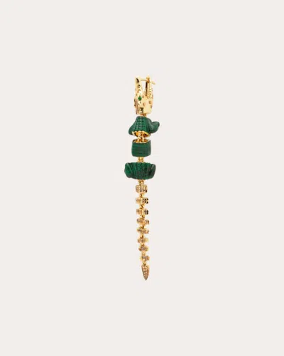 Bibi Van Der Velden Women's Alligator Vertebrae 18k Gold Malachite And Diamond Single Earring In Gold/green