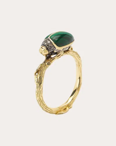 Bibi Van Der Velden Women's Malachite & Brown Diamond 18k Gold Scarab Ring