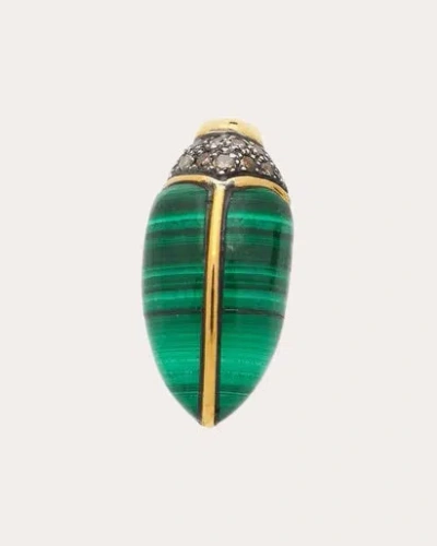 Bibi Van Der Velden Women's Malachite & Brown Diamond Mini Scarab Stud Earring In Green