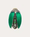 Bibi Van Der Velden Women's Mini Scarab 18k Gold Silver Enamel And Diamond Single Earring In Silver/green