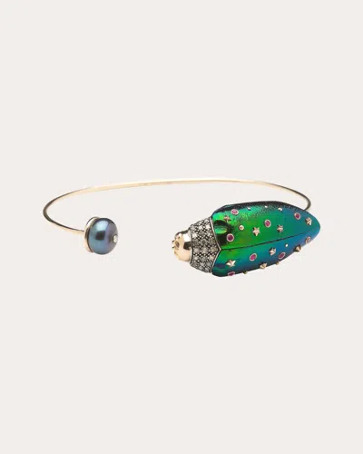 Bibi Van Der Velden Women's Tahitian Pearl & Diamond Scarab Cuff Bracelet In Rose Gold/green