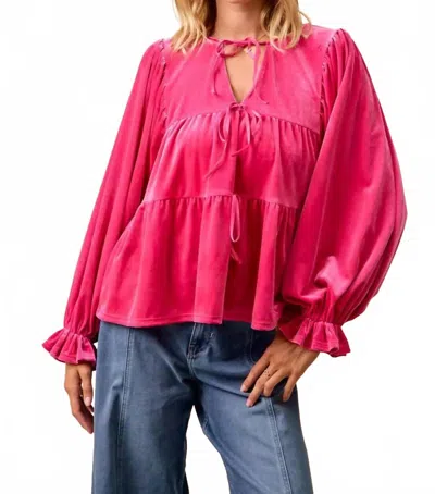Bibi Velvet Bow Tied Blouse In Fushsia In Pink