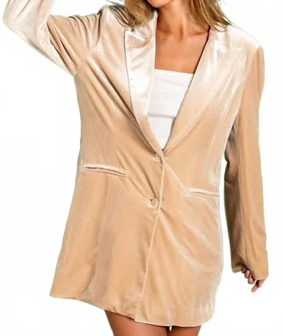 Bibi Velvet Peak Lapel Blazer In Taupe