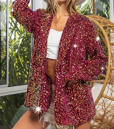 Bibi Veronica Velvet Sequins Blazer In Sangria In Yellow