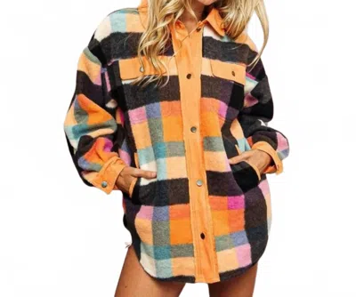 Bibi Vintage Oversized Shacket In Orange In Multi