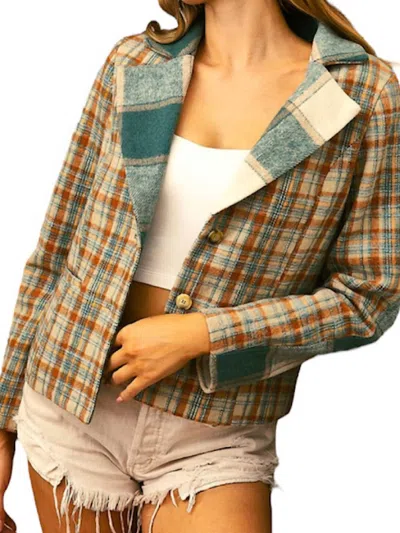 Bibi Vintage Plaid Jacket In Sage Multi In Beige