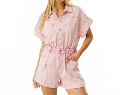 Bibi Vintage Vibes Distressed Romper In Pink