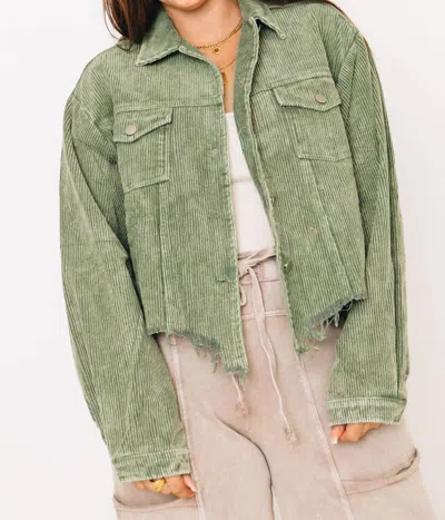 Bibi Vintage Washed Corduroy Distressed Shacket In Vintage Olive In Green