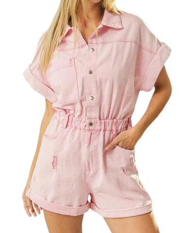 Bibi Vintage Washed Distressed Romper In Light Pink