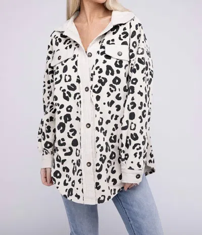Bibi Vintage Washed Leopard Corduroy Buttoned Jacket In Oatmeal In White