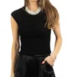 Bibi Vivi Pearl Trim Top In Black In Black