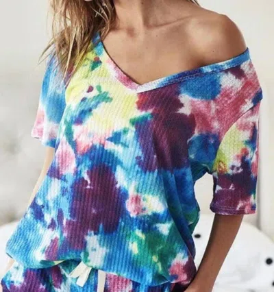 Bibi Waffle Tie Dye V-neck Top In Multi