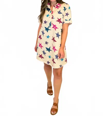 Bibi Washed Denim Frayed Hemline Short Dress In Star In Neutral