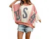 Bibi Washed Denim U. S.a. Patchwork Stripe Top In Multi In Multi
