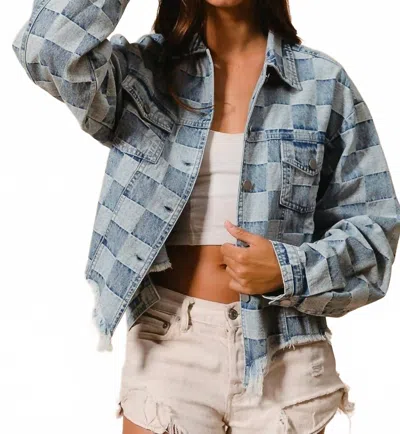 Bibi Washed Distressed Hem Denim Jacket In Blue
