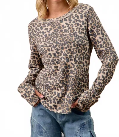 Bibi Washed Waffle Thermal With Thumb Hole Top In Leopard In Animal Print