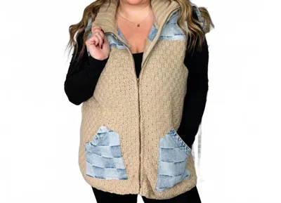 Bibi Watch Out Knit Hooded Vest In Tan In Multi