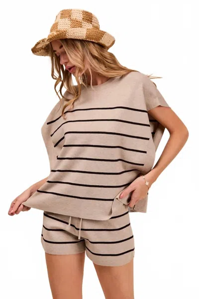 Bibi Weekend Waves Knit Dolman Top And Shorts Set In Sand In Neutral