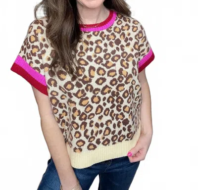 Bibi Wild Crush Short Sleeve Sweater In Multi In Brown