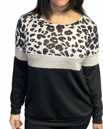 Bibi Wild Leopard Color Block Pull Over Sweatshirt In Grey In Gray