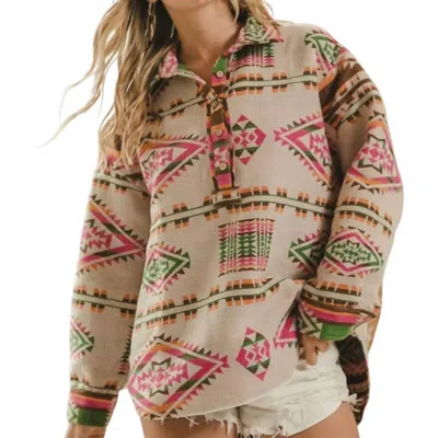 Bibi Women's Aztec Pullover Sweatshirt In Beige Multi In Neutral