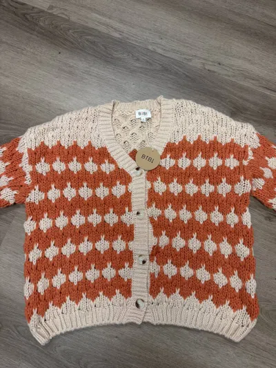 Bibi Women's Chunky Knit Cardigan In Orange Stripe In Brown