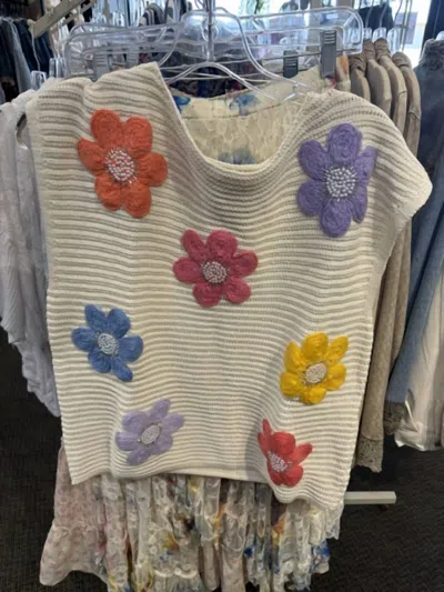 Bibi Women's Crochet Flower Patch Sweater Vest In Cream/ With Flwers In Neutral