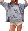 Bibi Women's Flower Printed Denim Top In Blue In Blue