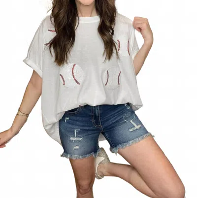 Bibi Women's Grand Slam Sequin Baseball Top In White