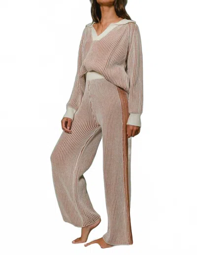 Bibi Women's Rib Texture Sweater And Pants Set In Ivory Cinnamon In Brown