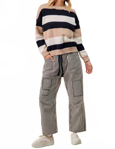 Bibi Women's Striped Sweater In Black Oatmeal In Multi