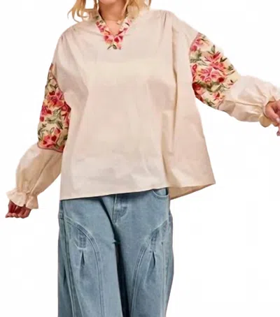 Bibi Woven Sleeve Top In Cream In Pink