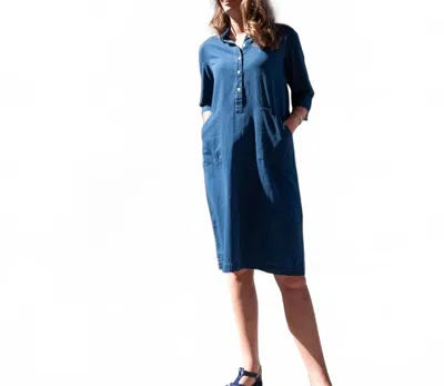 Bibico Tara Shirt Dress In Textured Denim In Blue