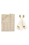 Bibs Organic Cotton Wavy Knit Baby Blanket & Kangaroo Cuddle Cloth Set In Ivory