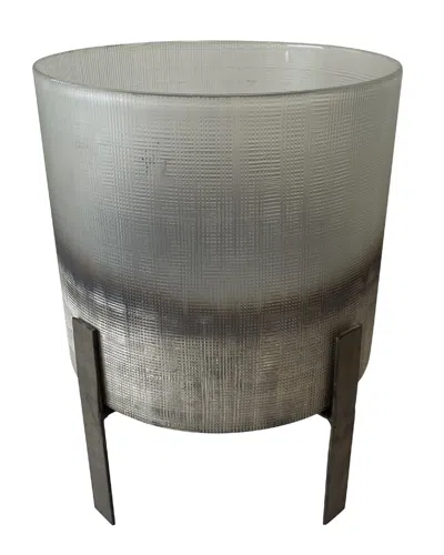 Bidkhome Glass Candle Holder Silver Hand Etching In Gray