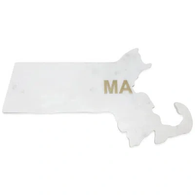 Bidkhome Lg Polished Marble "massachusetts" Cutting Board W/brass State Abbreviation