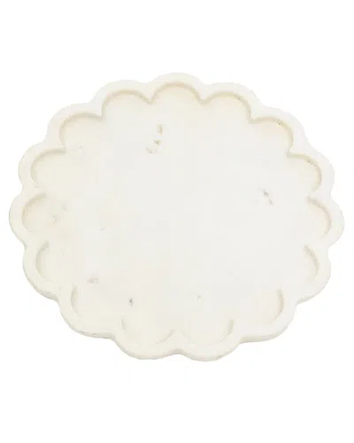 Bidkhome Medium Clover White Marble Round Platter White