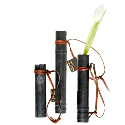 Bidkhome Paper Hanging Flower Tubes 3-piece Paper Hanging Planter Set In Black