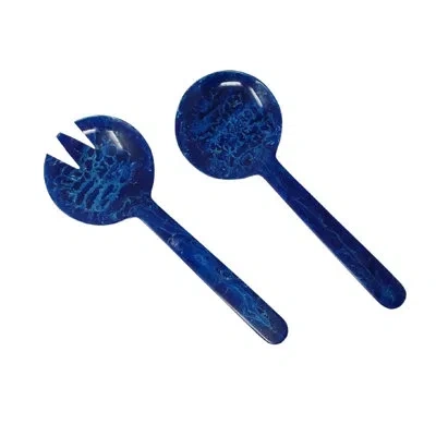 Bidkhome Salad Servers Set Of 2 Resin Dia 11" In Blue