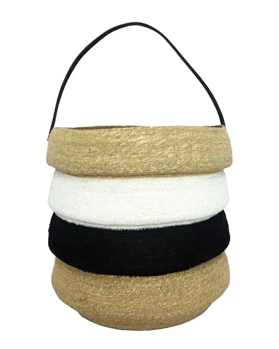 Bidkhome Seagrass & Leather Basket In Black