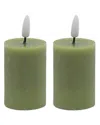 Bidkhome Set Of 2 Flameless Pillar Candles In Green